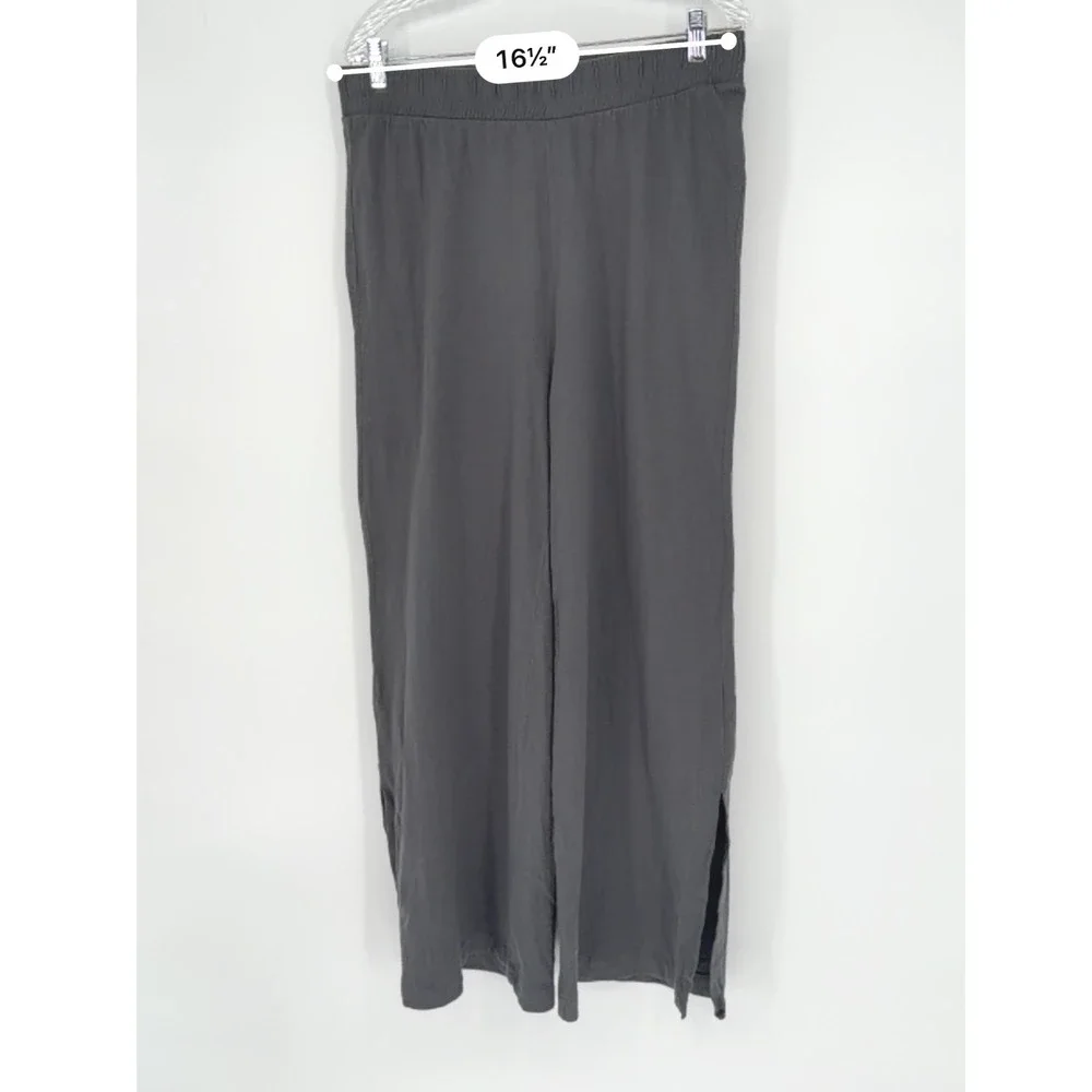 ZARA Gray Wide Leg Lounge Pants Elastic Waist Side Slit‎ XL Lagenlook 97-36